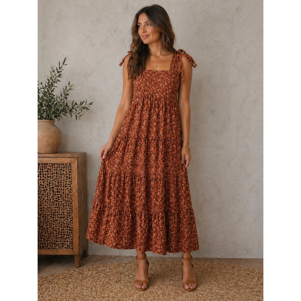 Madewell Lucie Tie Strap Midi Dress L Floral Tiered Boho Cottagecore